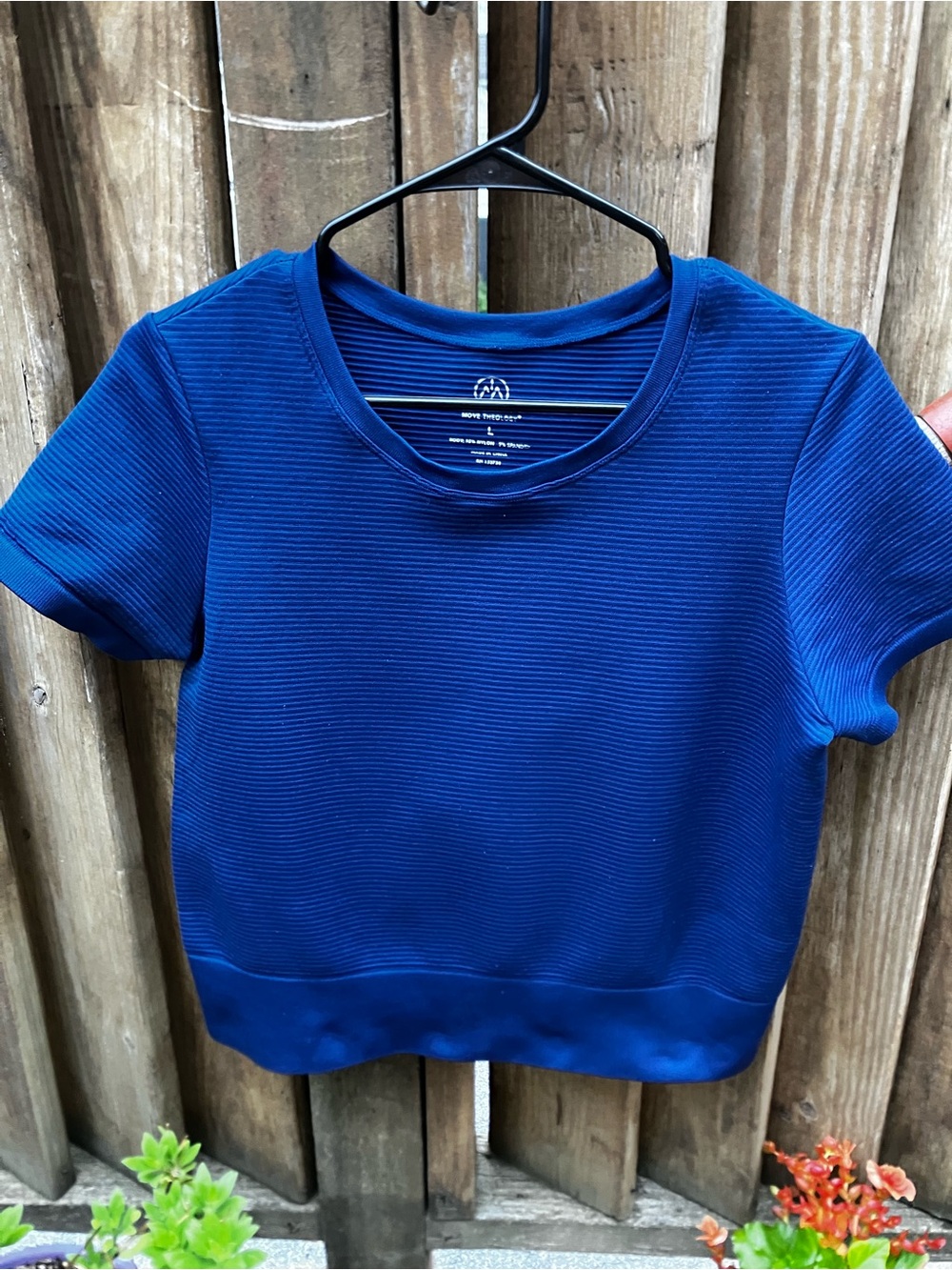 Move Theology Blue Ribbed Short Sleeve Athletic Tee Shirt Large